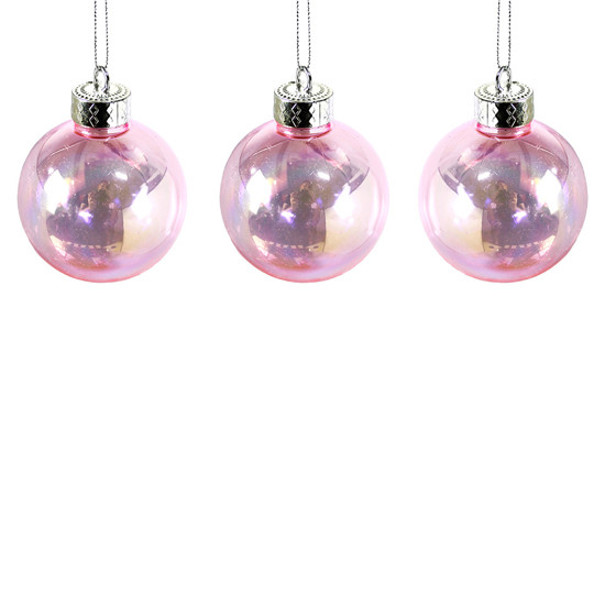 Imagem BOLA NATALINA DECORATIVA ROSA TRANSPARENTE 8CM 3 PEÇAS - GRILLO