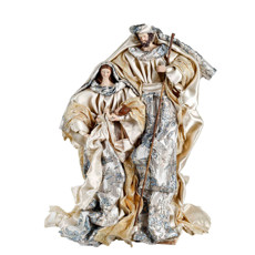 Imagem de SAGRADA FAMÍLIA DECORATIVA EM RESINA E TECIDO AZUL E CHAMPAGNE 43X24X16CM - GRILLO - Grillo Ltda