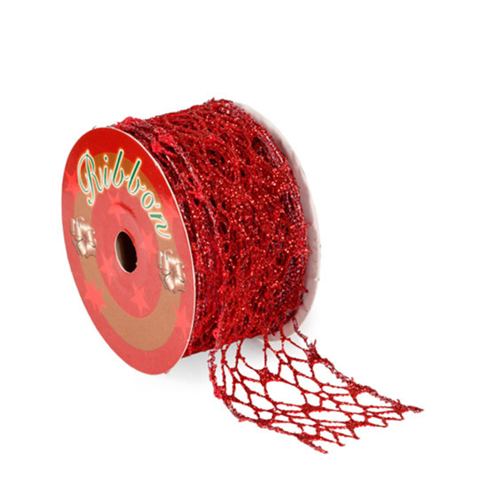 Imagem FITA ARAMADA TELA VERMELHA COM GLITTER 6,3CM X 5M -GRILLO