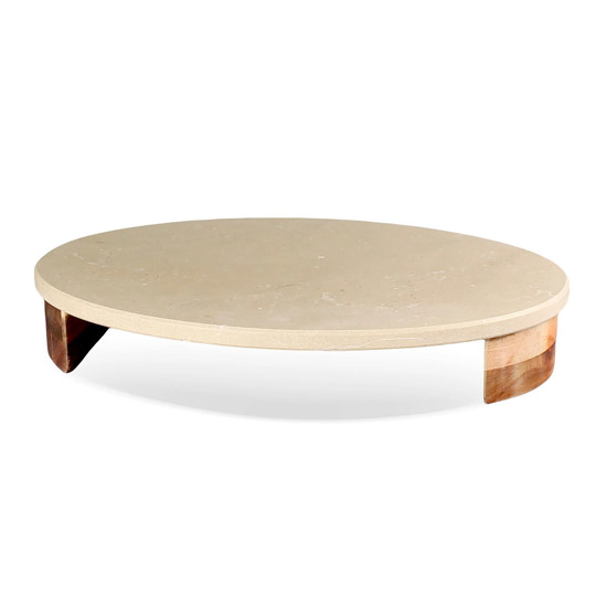 Imagem BANDEJA OVAL EM MÁRMORE BEGE E BASE DE MADEIRA 5X30X20CM - CROSS