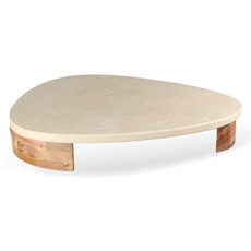 Imagem de BANDEJA TRIANGULAR DE MÁRMORE BEGE E BASE DE MADEIRA 5X30X25CM - CROSS - Cross Comercial Ltda