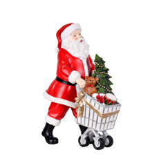 Imagem de PAPAI NOEL DECORATIVO EM RESINA COM CARRINHO DE COMPRAS 30X18X11CM - GRILLO - Grillo Ltda