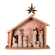 Imagem de PRESÉPIO SAGRADA FAMÍLIA DECORATIVO EM RESINA E MADEIRA COM LED 24X30X6CM - TUUT - Yangzi Brasil Corporation S A 