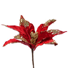 Imagem de HASTE DECORATIVA DE POINSÉTIA VERMELHA AVELUDADA COM GLITTER EM POLIÉSTER - GRILLO - Grillo Ltda