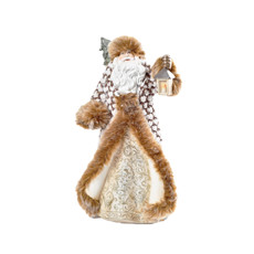 Imagem de PAPAI NOEL EM RESINA COM CASACO DE CROCHÉ MARROM E BRANCO 30X16X11CM - GRILLO - Grillo Ltda