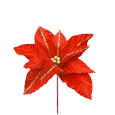 Imagem de HASTE DECORATIVA MOLDÁVEL DE POINSÉTIA VERMELHA AVELUDADA E GLITTER 20X27CM - GRILLO - Grillo Ltda