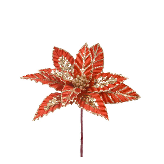 Imagem HASTE DECORATIVA DE POINSÉTIA VERMELHA COM GLITTER EM POLIÉSTER 20X28CM - GRILLO