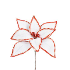 Imagem de HASTE DECORATIVA DE POINSÉTIA BRANCA COM DETALHES VERMELHOS 20X26CM - GRILLO - Grillo Ltda