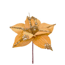 Imagem de HASTE DECORATIVA DE POINSÉTIA DOURADA AVELUDADA COM GLITTER EM POLIÉSTER - GRILLO - Grillo Ltda