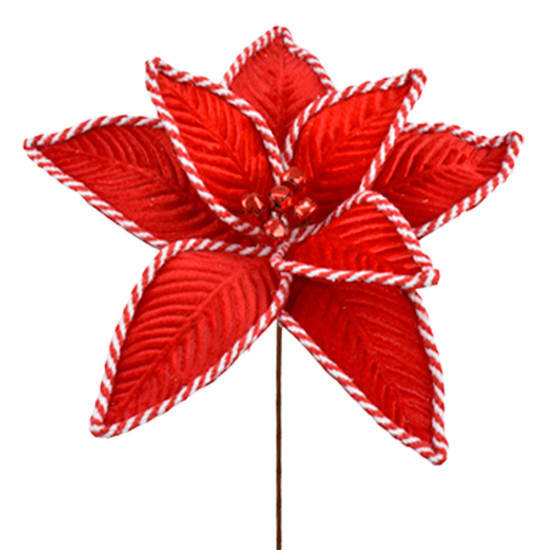 Imagem HASTE DECORATIVA DE POINSÉTIA VERMELHA COM DETALHES BRANCOS 20X28X28CM - GRILLO