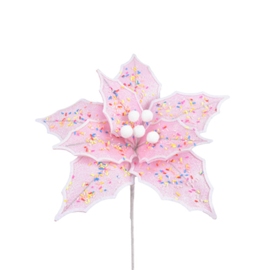 Imagem HASTE DECORATIVA DE POINSÉTIA ROSA CLARO DE POLIÉSTER 20X28CM - GRILLO