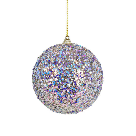 Imagem CONJUNTO 3 BOLAS DECORADAS CHAMPAGNE DE PLÁSTICO COM GLITER COLORIDO 10CM - GRILLO
