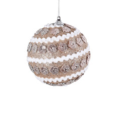 Imagem de CONJUNTO 3 BOLAS ADORNADAS CHAMPAGNE E BRANCAS DE PLÁSTICO 10CM - GRILLO - Grillo Ltda