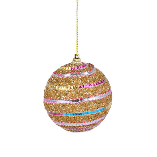 Imagem CONJUNTO 3 BOLAS DOURADAS DECORADAS DE PLÁSTICO 8CM - GRILLO