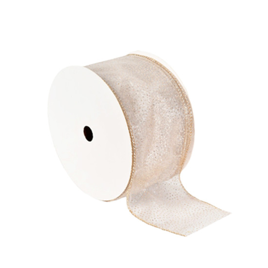 Imagem FITA ARAMADA DECORATIVA CHAMPAGNE 6,3CM X 9,14M - GRILLO