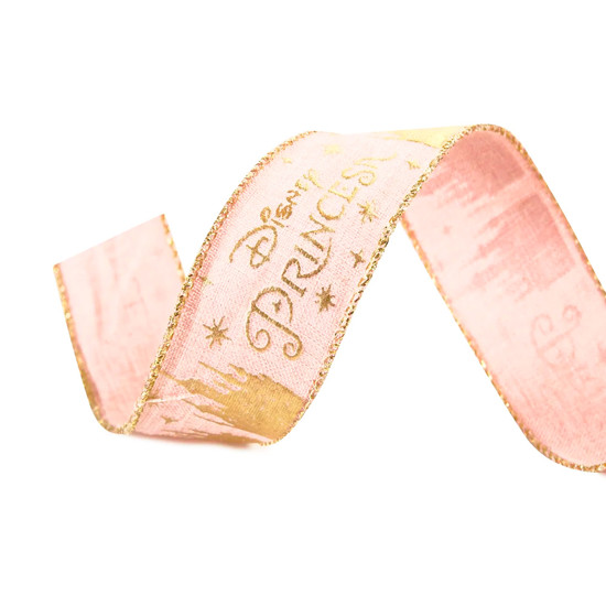 Imagem FITA ARAMADA ROSA E DOURADA PRINCESA DISNEY E CASTELOS 6,3CM X 9,14M - CROMUS