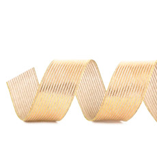 Imagem de FITA ARAMADA NUDE COM LISTRAS DOURADAS DECORATIVA EM POLIÉSTER - CROMUS - Cromus Embalagens Ind E Com Ltda