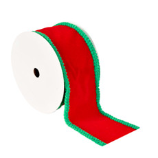 Imagem de FITA ARAMADA EM POLIÉSTER VERMELHO AVELUDADO E VERDE 6,3CM X 9,14M - GRILLO - Grillo Ltda