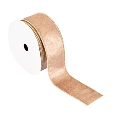 Imagem de FITA ARAMADA CHAMPAGNE AVELUDADA DUPLA FACE DE POLIÉSTER 4CM X 9M - GRILLO - Grillo Ltda