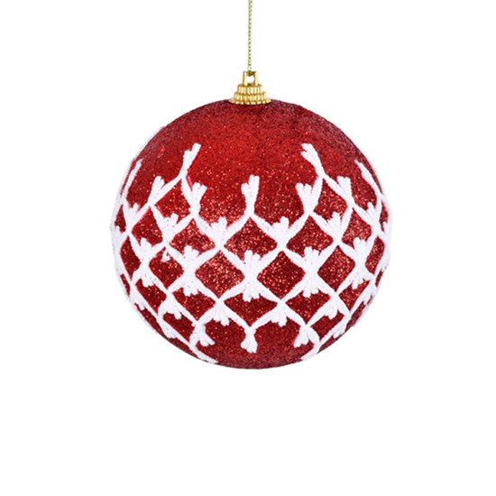 Imagem BOLA DE NATAL VERMELHA COM GLITTER E DETALHES BRANCOS DE PLÁSTICO 3 UNIDADES - GRILLO