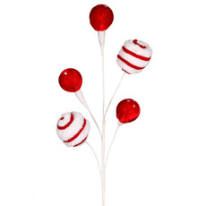 Imagem de HASTE DECORATIVA DE 5 POMPONS CANDY VERMELHO E BRANCO 66X6CM - GRILLO - Grillo Ltda