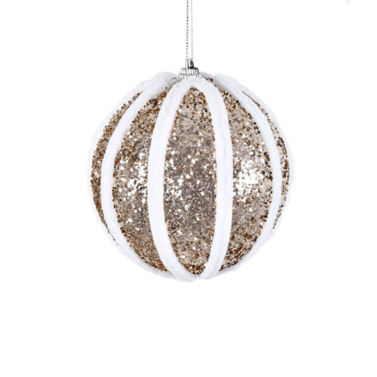 Imagem BOLA DE NATAL CHAMPAGNE COM GLITTER DECORADA DE PLÁSTICO 10CM 3 UNIDADES - GRILLO