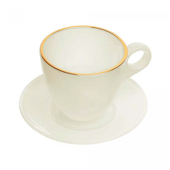 Imagem CONJUNTO 4 XÍCARAS DE VIDRO COM BORDA DOURADA E PIRES MILKY BRANCA 170ML - WOLFF