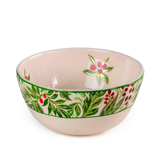 Imagem BOWL NATALINO BERRIES VERMELHAS E FOLHAS VERDES 7,5X15CM - CERÂMICA LUIZ SALVADOR