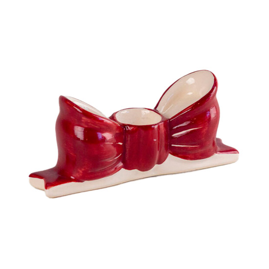 Imagem CASTIÇAL NATALINO LAÇO VERMELHO CEREJA 5X10,5X3CM - CERÂMICA LUIZ SALVADOR