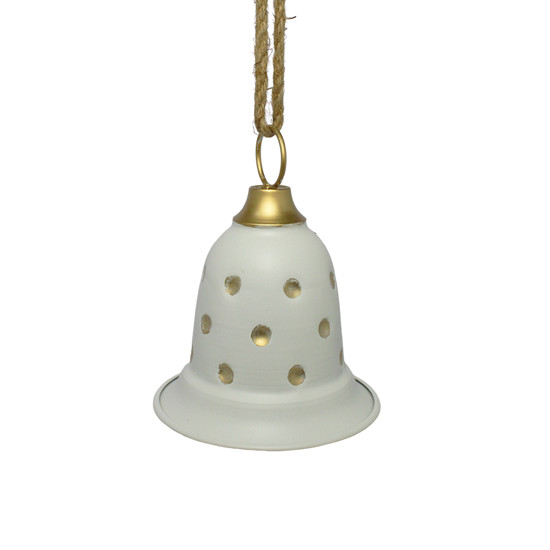 Imagem SINO NATALINO DECORATIVO BRANCO COM DETALHES DOURADOS DE METAL 18X15CM - CROSS