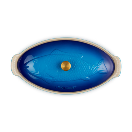 Imagem TRAVESSA AZURE BLUE DE CERÂMICA COM TAMPA HERITAGE PARA PEIXE 4X41X18CM - LE CREUSET