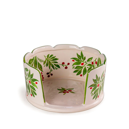 Imagem PORTA PANETONE BERRIES E FOLHAS VERDES ABERTO DE CERÂMICA - CERÂMICA LUIZ SALVADOR