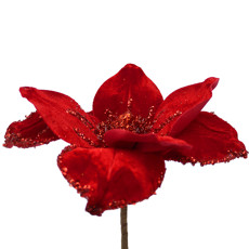 Imagem de FLOR NATALINA DECOR POINSÉTIA VERMELHA COM GLITTER DOURADO 22X5 CM GRILLO 58393 - Grillo Ltda