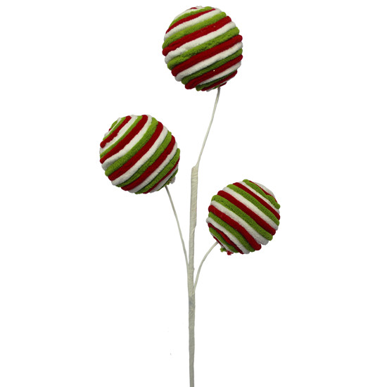 Imagem HASTE DECORATIVA 3 BOLAS POMPOM COLORIDA DE POLIÉSTER 44X10CM - GRILLO