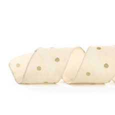 Imagem de FITA ARAMADA DECORATIVA BEGE E DOURADA EM POLIÉSTER 6,3CM X 9,14M - CROMUS - Cromus Embalagens Ind E Com Ltda