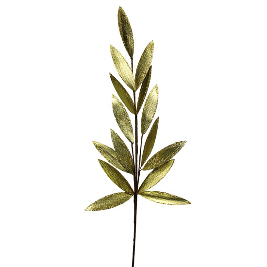 Imagem HASTE MOLDÁVEL DECORATIVA DE FOLHAGEM BRANCA E DOURADA DE PLÁSTICO 39X6CM - GRILLO