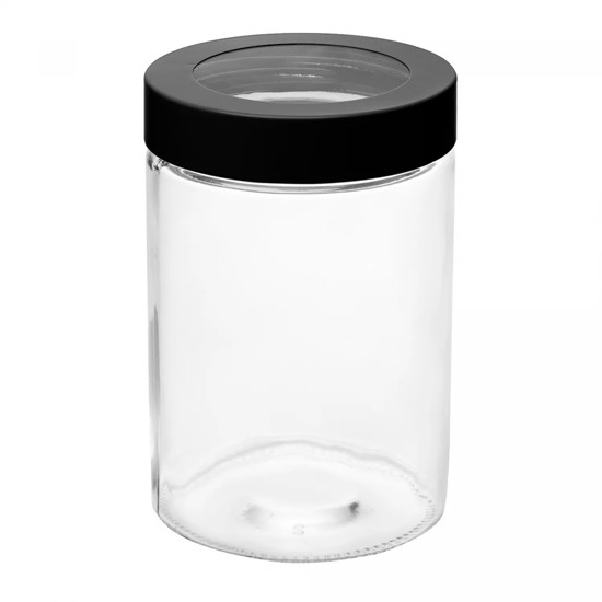 Imagem POTE DE VIDRO 1,29L COM TAMPA PRETA COM VISOR ACRILÍCO 17X11X11CM - LYOR