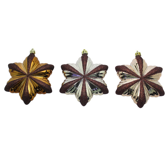 Imagem CONJUNTO 3 PINHAS NATALINAS COM GLITTER FORMATO ESTRELA DE PLÁSTICO 11X11CM - CROSS