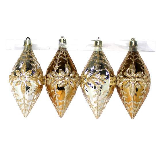 Imagem CONJUNTO 4 PINHAS NATALINAS TRABALHADAS DE PLÁSTICO METALIZADO COM GLITTER - CROSS