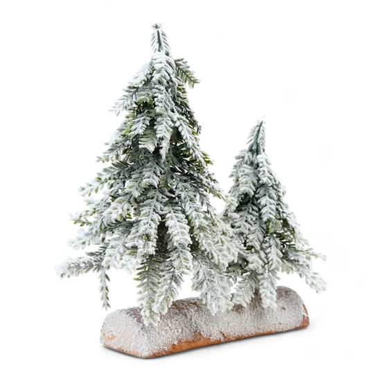 Imagem MINI ÁRVORES NEVADAS DE NATAL COM BASE DE MADEIRA 28X24X10 - CROMUS