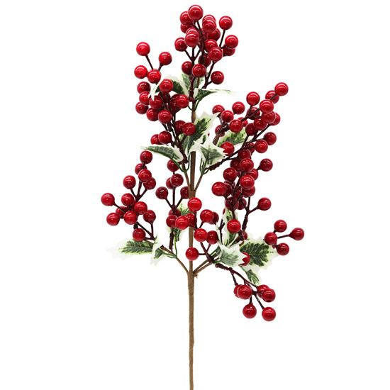 Imagem GALHO DECORATIVO DE FRUTAS VERMELHAS E FOLHAS VERDES DE PLÁSTICO E METAL - TOKDACASA