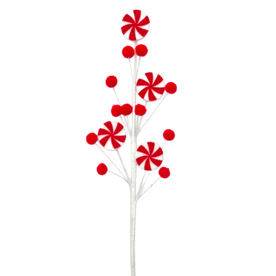 Imagem HASTE DECORATIVA FLOCOS POMPOM VERMELHO E BRANCO EM POLIÉSTER 45X12CM - GRILLO