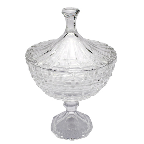 Imagem POTICHE  COM PÉ E TAMPA DECORATIVO DE VIDRO 26X16X16CM - ADELY CRYSTAL