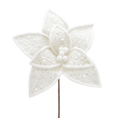 Imagem de HASTE DECORATIVA DE POINSÉTIA BRANCA DE POLIÉSTER E METAL 30X25X25CM - TOKDACASA - Cromus Embalagens Ind E Com Ltda