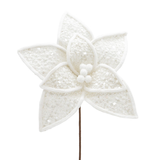 Imagem HASTE DECORATIVA DE POINSÉTIA BRANCA DE POLIÉSTER E METAL 30X25X25CM - TOKDACASA