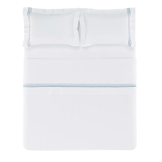 Imagem JOGO DE CAMA CASAL 200 FIOS DE ALGODÃO MENFI BRANCO/AZUL - TRUSSARDI