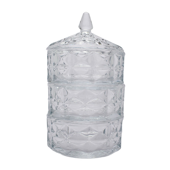 Imagem POTICHE DECORATIVO DE VIDRO DE 3 CAMADAS COM TAMPA 24X13X13CM - DELISOGA