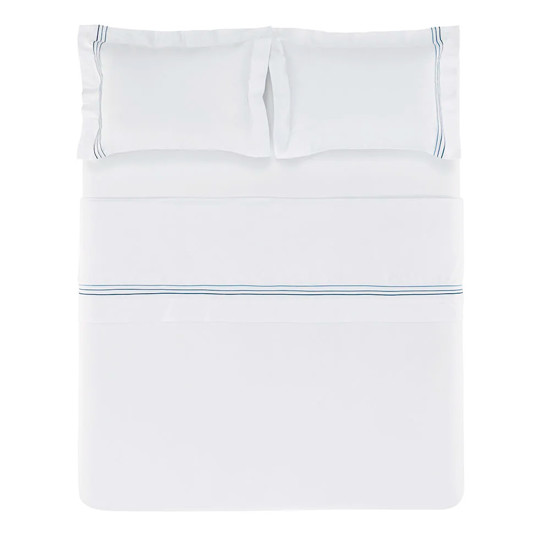 Imagem JOGO DE CAMA KING 200 FIOS DE ALGODÃO MENFI BRANCO/AZUL - TRUSSARDI