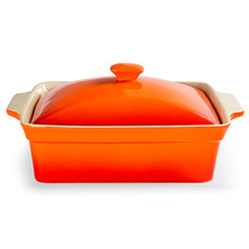 Imagem de TRAVESSA EM CERÂMICA LARANJA DEGRADE COM TAMPA - CROSS - Cross Comercial Ltda