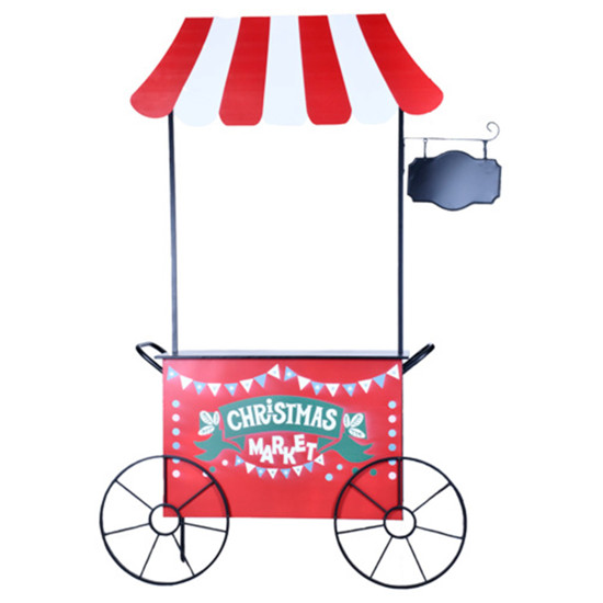 Imagem CARRINHO LOJA NATALINO VERMELHO E BRANCO DE METAL 212X115X40CM - GRILLO